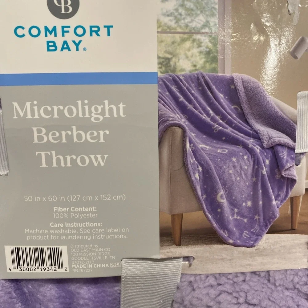 Purple Stars Astrology Comfort Bay Microlight Berber‎ Throw 50in x 60in